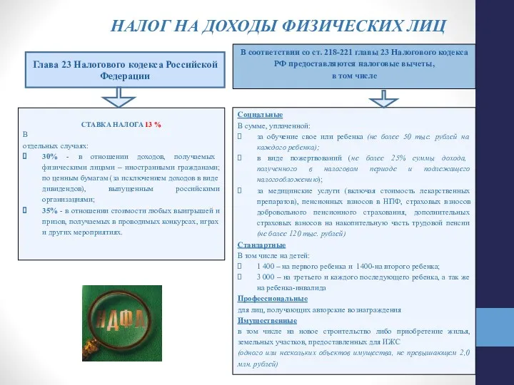 СТАВКА НАЛОГА 13 % В отдельных случаях: 30% - в