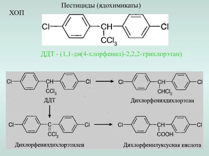 Пестициды (ядохимикаты) ДДТ - (1,1-ди(4-хлорфенил)-2,2,2-трихлорэтан) ХОП