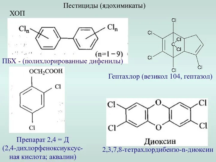 Пестициды (ядохимикаты) ХОП ПБХ - (полихлорированные дифенилы) Препарат 2,4 =