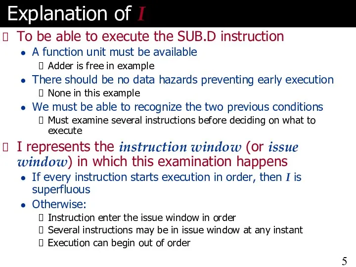 Explanation of I To be able to execute the SUB.D