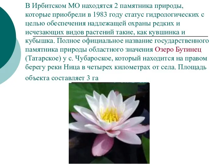 В Ирбитском МО находятся 2 памятника природы, которые приобрели в 1983 году статус