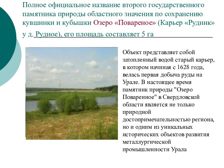 Полное официальное название второго государственного памятника природы областного значения по сохранению кувшинки и