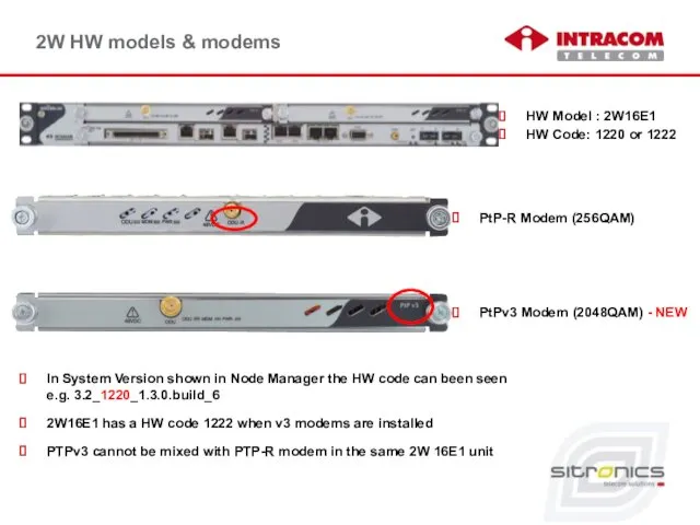 2W HW models & modems In System Version shown in