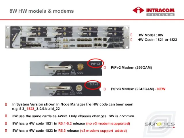 8W HW models & modems In System Version shown in