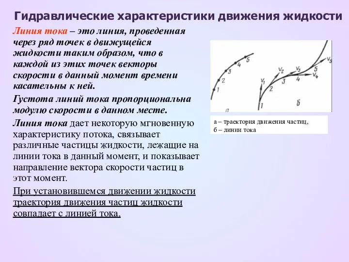 Гидравлические характеристики движения жидкости Линия тока – это линия, проведенная