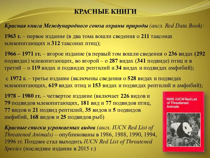 КРАСНЫЕ КНИГИ Красная книга Международного союза охраны природы (англ. Red