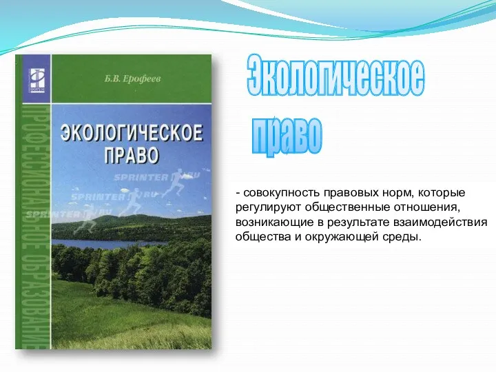 Экологическое право - совокупность правовых норм, которые регулируют общественные отношения,