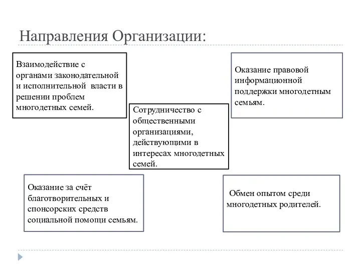 Направления Организации: Взаимодействие с органами законодательной и исполнительной власти в