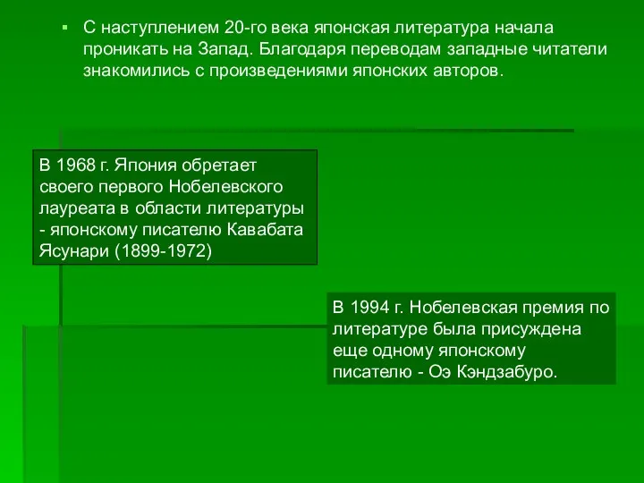 С наступлением 20-го века японская литература начала проникать на Запад.