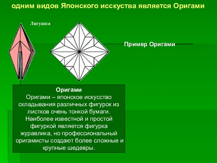 Лягушка Оригами Оригами – японское искусство складывания различных фигурок из