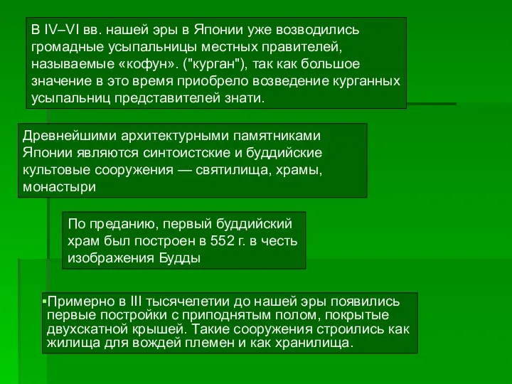 В IV–VI вв. нашей эры в Японии уже возводились громадные