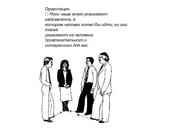 Ориентация  Ноги чаще всего указывают направление, в котором человек