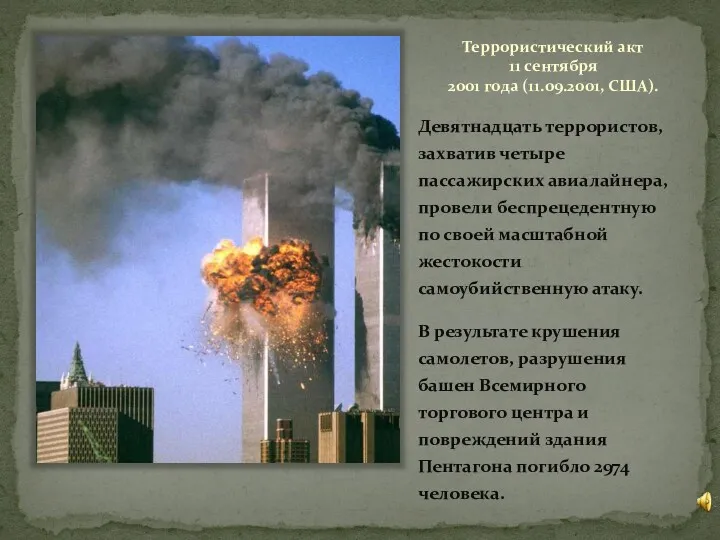 Террористический акт 11 сентября 2001 года (11.09.2001, США). Девятнадцать террористов,