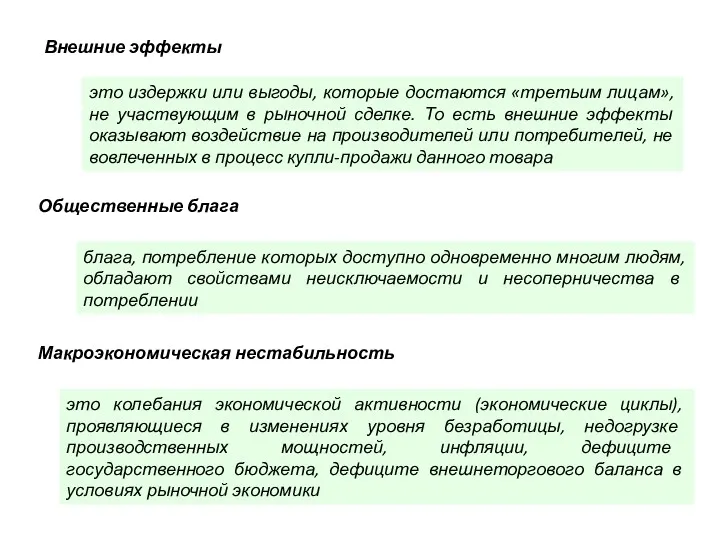 Внешние эффекты это издержки или выгоды, которые достаются «третьим лицам»,