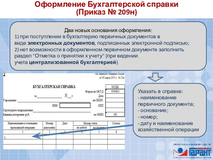 Два новых основания оформления: 1) при поступлении в бухгалтерию первичных