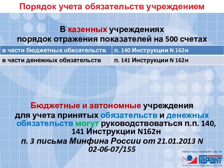 Порядок учета обязательств учреждением В казенных учреждениях порядок отражения показателей