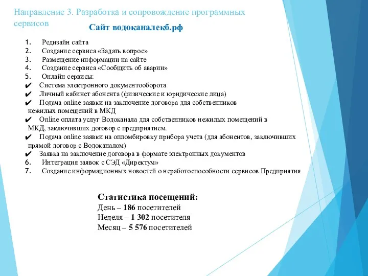 Направление 3. Разработка и сопровождение программных сервисов Сайт водоканалекб.рф Редизайн