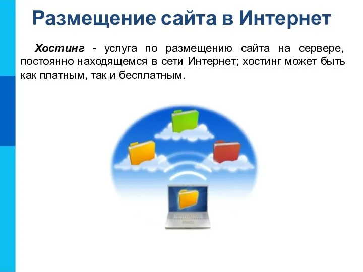 Размещение сайта в Интернет Хостинг - услуга по размещению сайта на сервере, постоянно