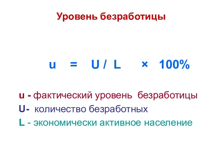 Уровень безработицы u = U / L × 100% u