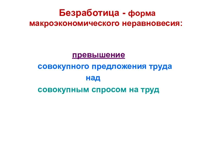 Безработица - форма макроэкономического неравновесия: превышение совокупного предложения труда над совокупным спросом на труд