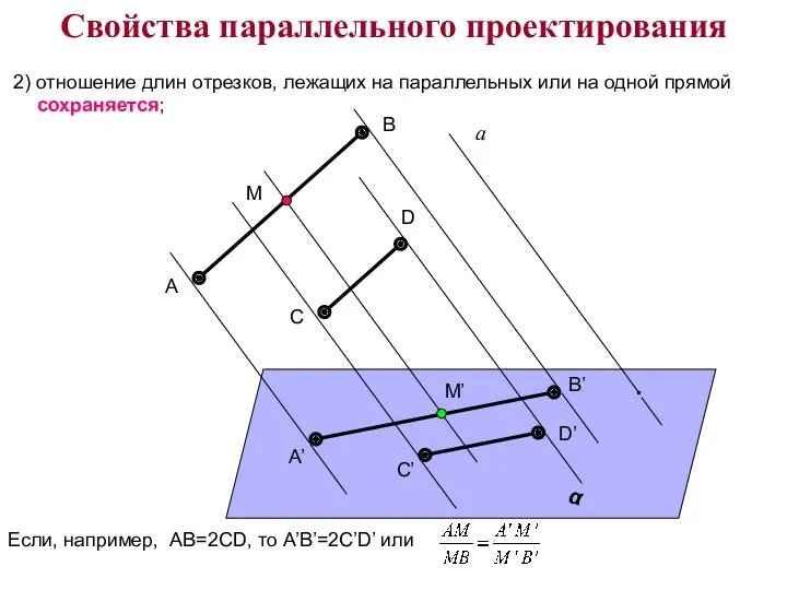 2) отношение длин отрезков, лежащих на параллельных или на одной