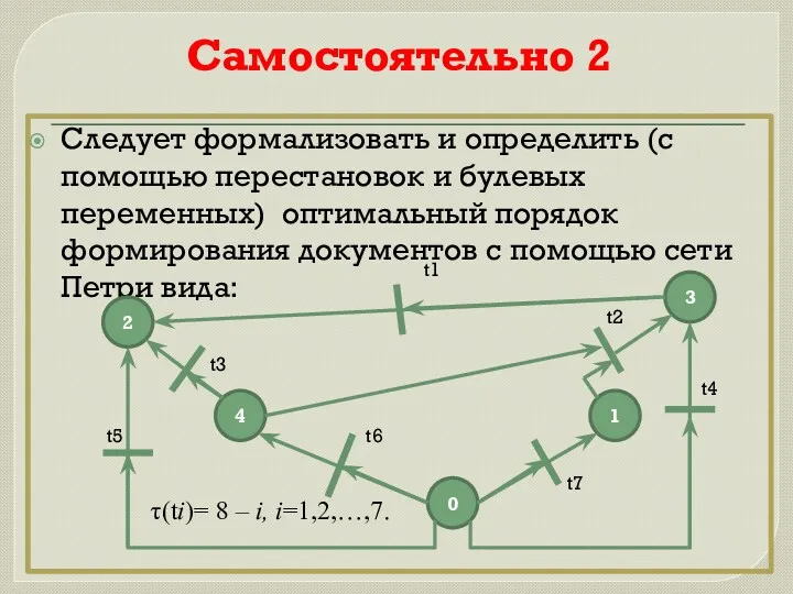 Самостоятельно 2 Следует формализовать и определить (с помощью перестановок и