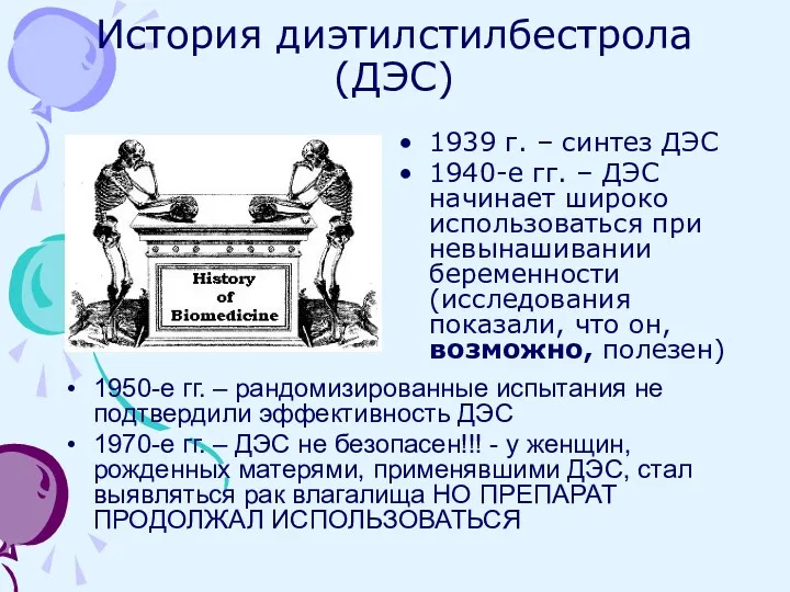 История диэтилстилбестрола (ДЭС) 1939 г. – синтез ДЭС 1940-е гг.