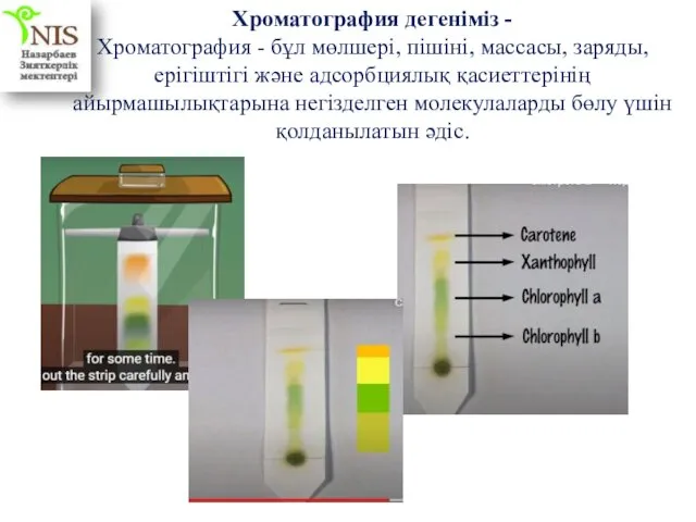 Хроматография дегеніміз - Хроматография - бұл мөлшері, пішіні, массасы, заряды,