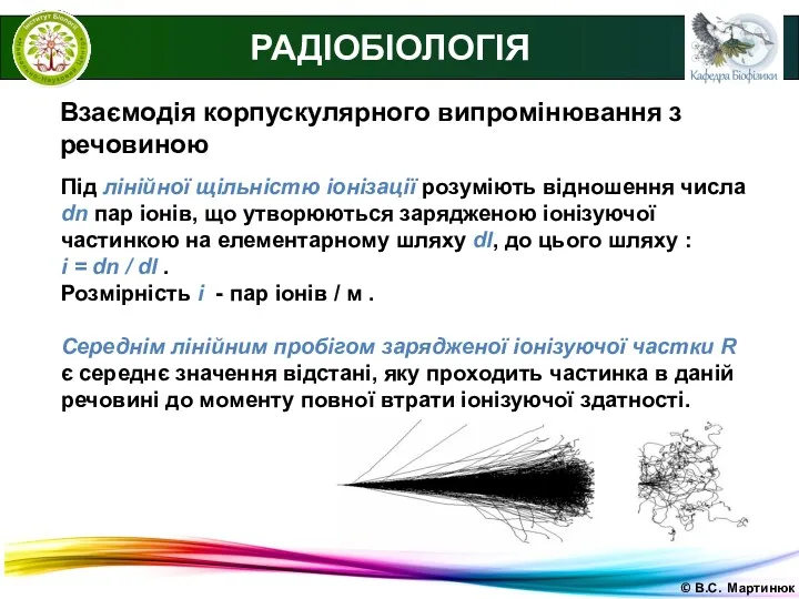 © В.С. Мартинюк РАДІОБІОЛОГІЯ Взаємодія корпускулярного випромінювання з речовиною Під