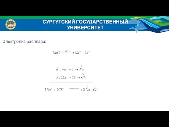 Электролиз расплава: СУРГУТСКИЙ ГОСУДАРСТВЕННЫЙ УНИВЕРСИТЕТ