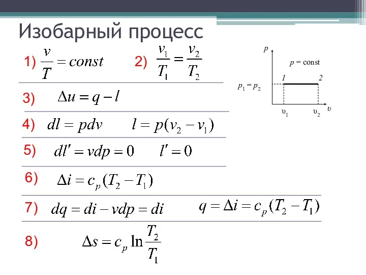 Изобарный процесс 1) 2) 3) 4) 5) 6) 7) 8)