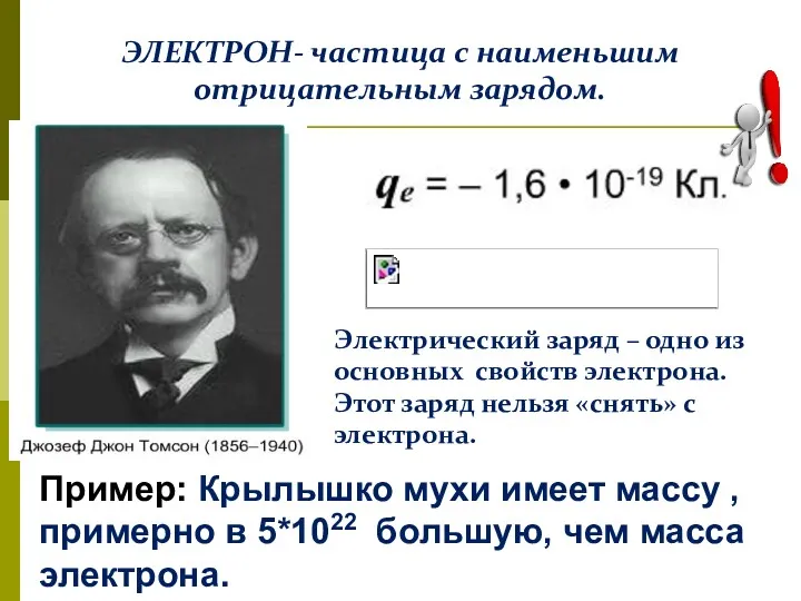 ЭЛЕКТРОН- частица с наименьшим отрицательным зарядом. Электрический заряд – одно