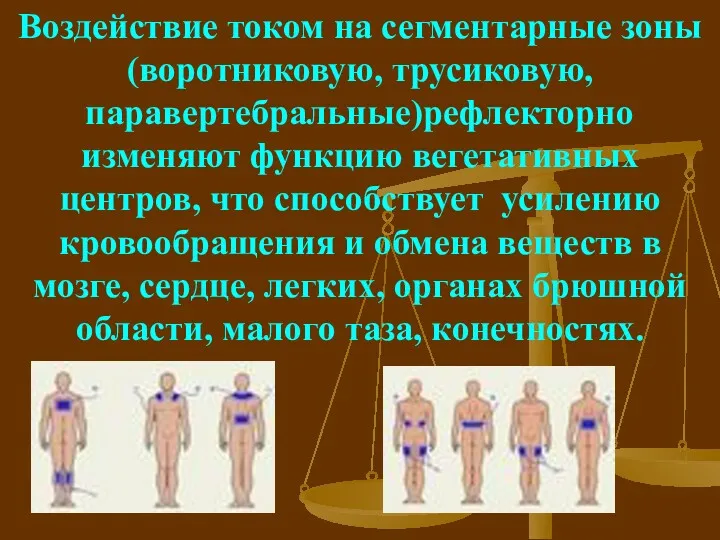 Воздействие током на сегментарные зоны (воротниковую, трусиковую, паравертебральные)рефлекторно изменяют функцию