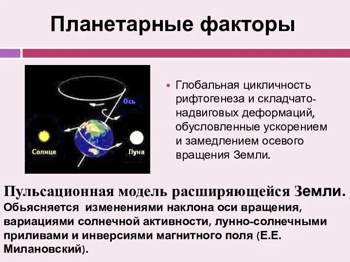 Планетарные факторы Глобальная цикличность рифтогенеза и складчато-надвиговых деформаций, обусловленные ускорением