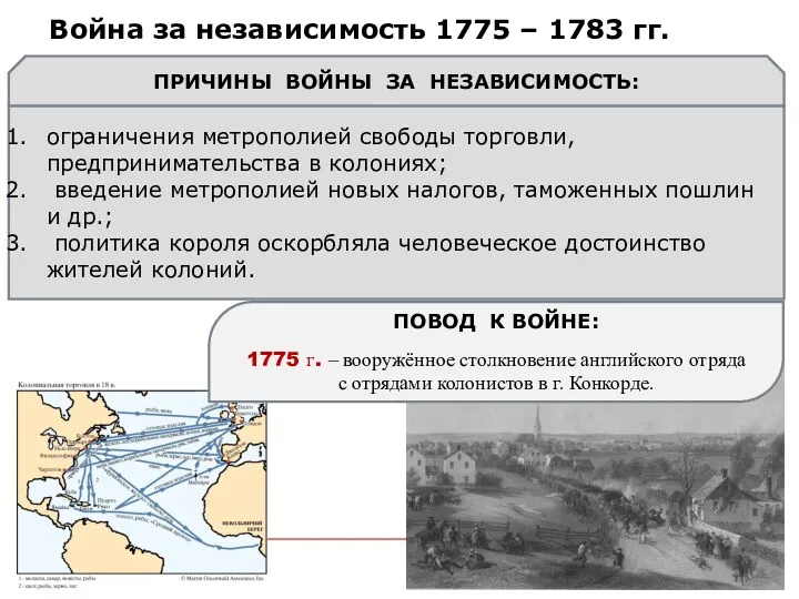 Война за независимость 1775 – 1783 гг. ПРИЧИНЫ ВОЙНЫ ЗА