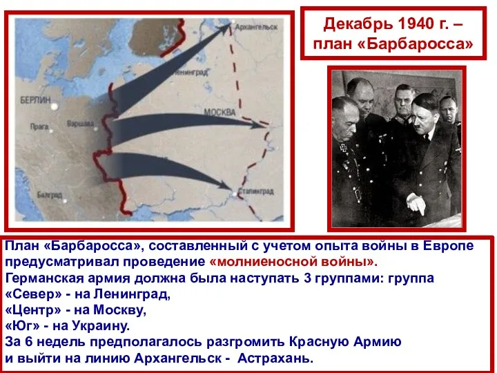 Декабрь 1940 г. – план «Барбаросса» План «Барбаросса», составленный с