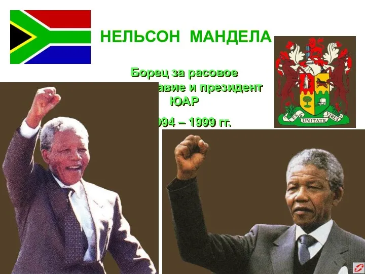 НЕЛЬСОН МАНДЕЛА Борец за расовое равноправие и президент ЮАР в 1994 – 1999 гг.