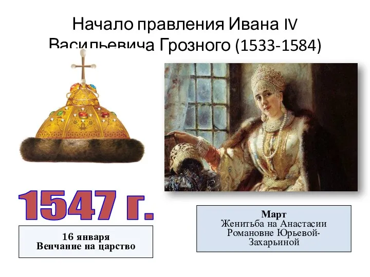 Начало правления Ивана IV Васильевича Грозного (1533-1584) 1547 г. 16 января Венчание на
