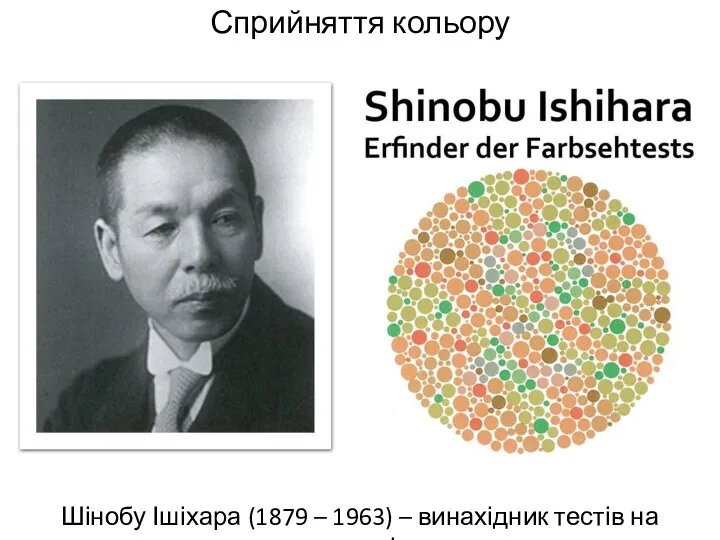 Сприйняття кольору Шінобу Ішіхара (1879 – 1963) – винахідник тестів на дальтонізм