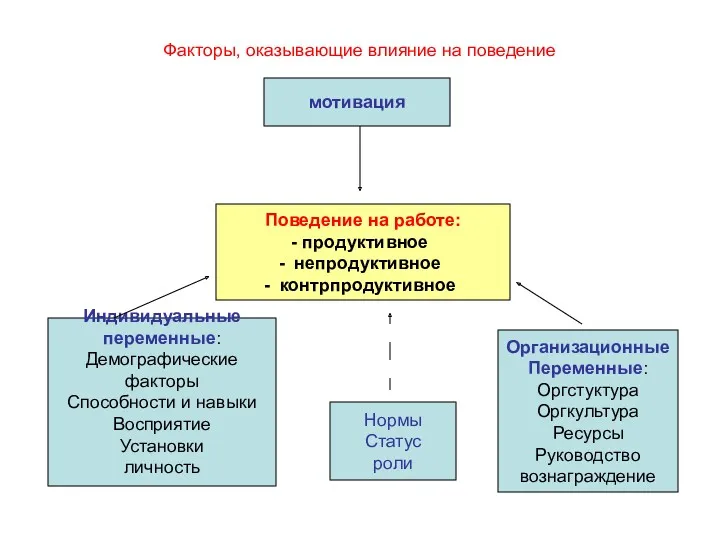 Факторы, оказывающие влияние на поведение Поведение на работе: продуктивное непродуктивное