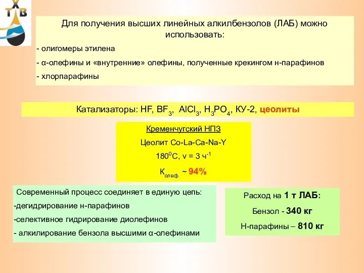 Для получения высших линейных алкилбензолов (ЛАБ) можно использовать: олигомеры этилена