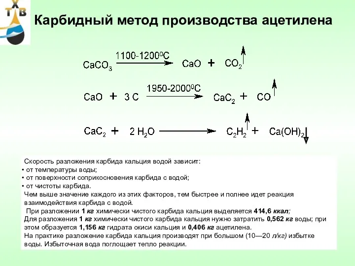 Карбидный метод производства ацетилена Скорость разложения карбида кальция водой зависит: