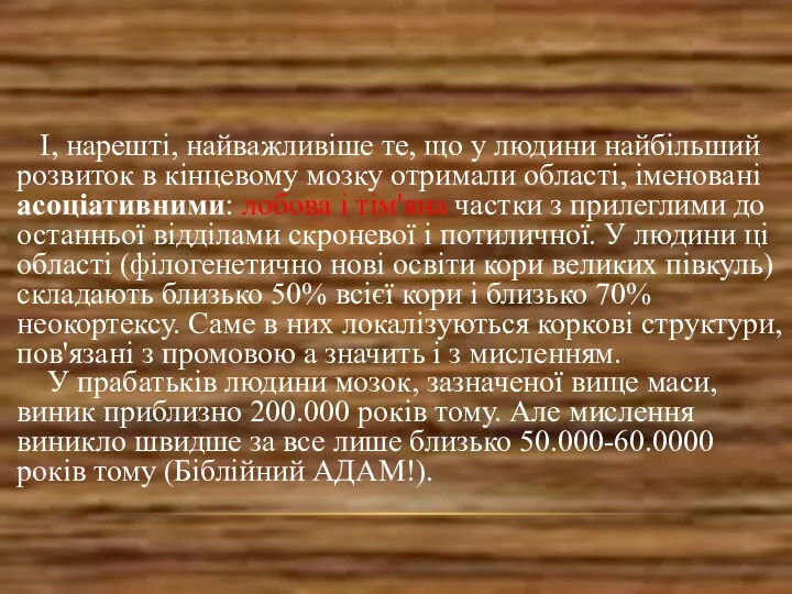 І, нарешті, найважливіше те, що у людини найбільший розвиток в