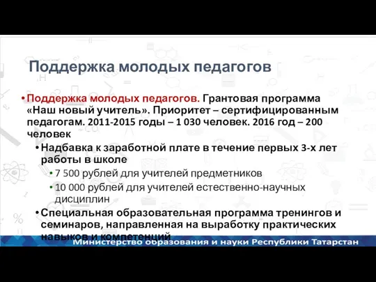 Поддержка молодых педагогов Поддержка молодых педагогов. Грантовая программа «Наш новый