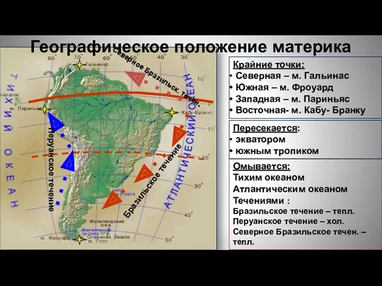 Крайние точки: Северная – м. Гальинас Южная – м. Фроуард