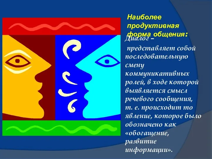 Наиболее продуктивная форма общения: Диалог – представляет собой последовательную смену