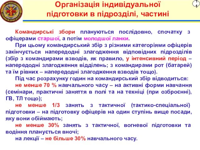 11 Організація індивідуальної підготовки в підрозділі, частині Командирські збори плануються