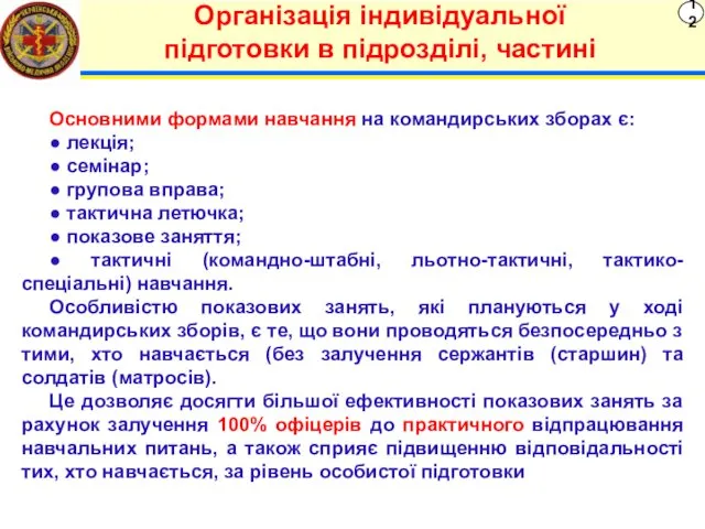 12 Організація індивідуальної підготовки в підрозділі, частині Основними формами навчання