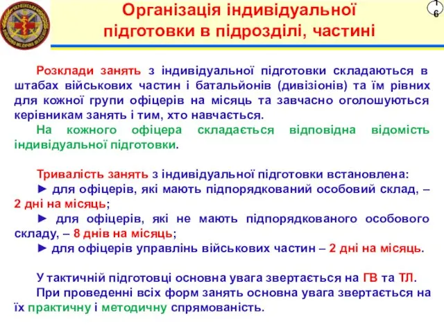 16 Організація індивідуальної підготовки в підрозділі, частині Розклади занять з