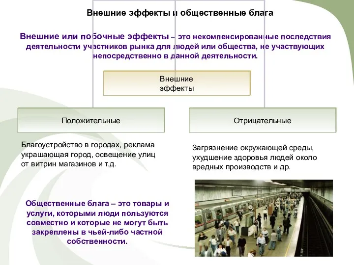 Внешние эффекты и общественные блага Внешние или побочные эффекты –